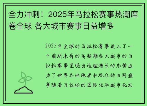 全力冲刺！2025年马拉松赛事热潮席卷全球 各大城市赛事日益增多